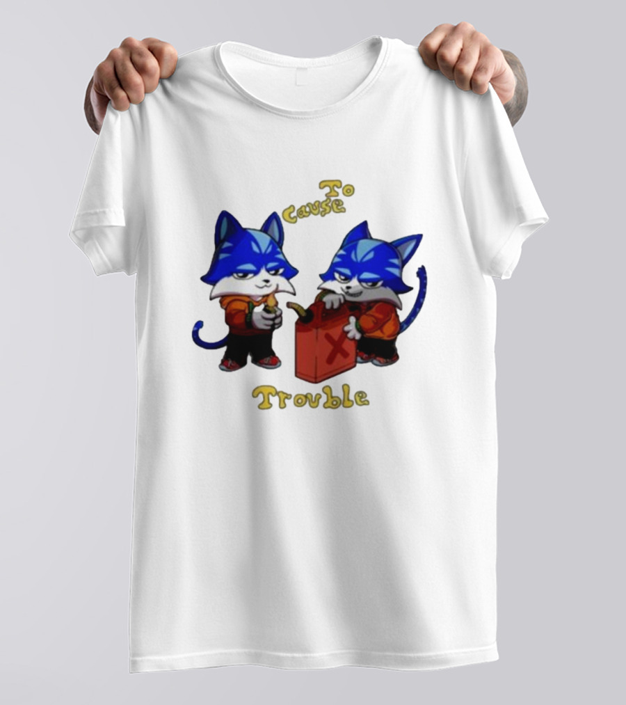 Toshi Base Here To Cause Trouble Mischievous Blue Cats With Gasoline Canister T-Shirt
