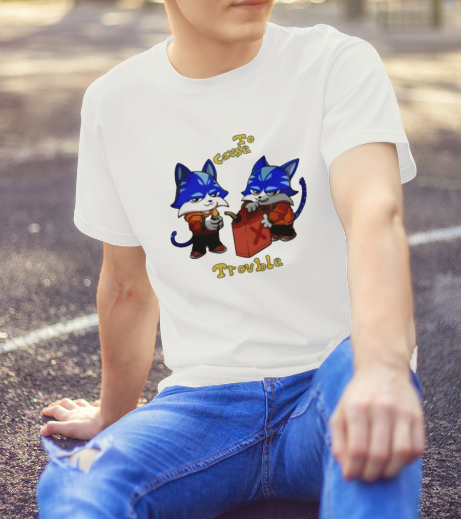 Toshi Base Here To Cause Trouble Mischievous Blue Cats With Gasoline Canister T-Shirt