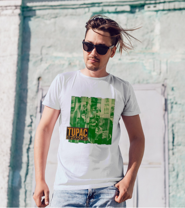Tupac Shakur Green Photo Collage T-Shirt