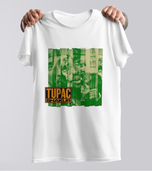 Tupac Shakur Green Photo Collage T-Shirt