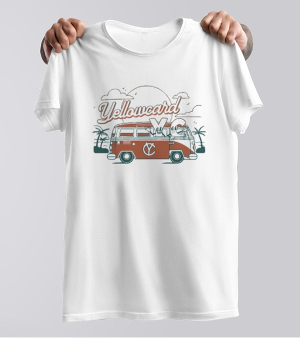 Yellowcard Band Van Sunset Scene With Palm Trees And YC T-Shirt