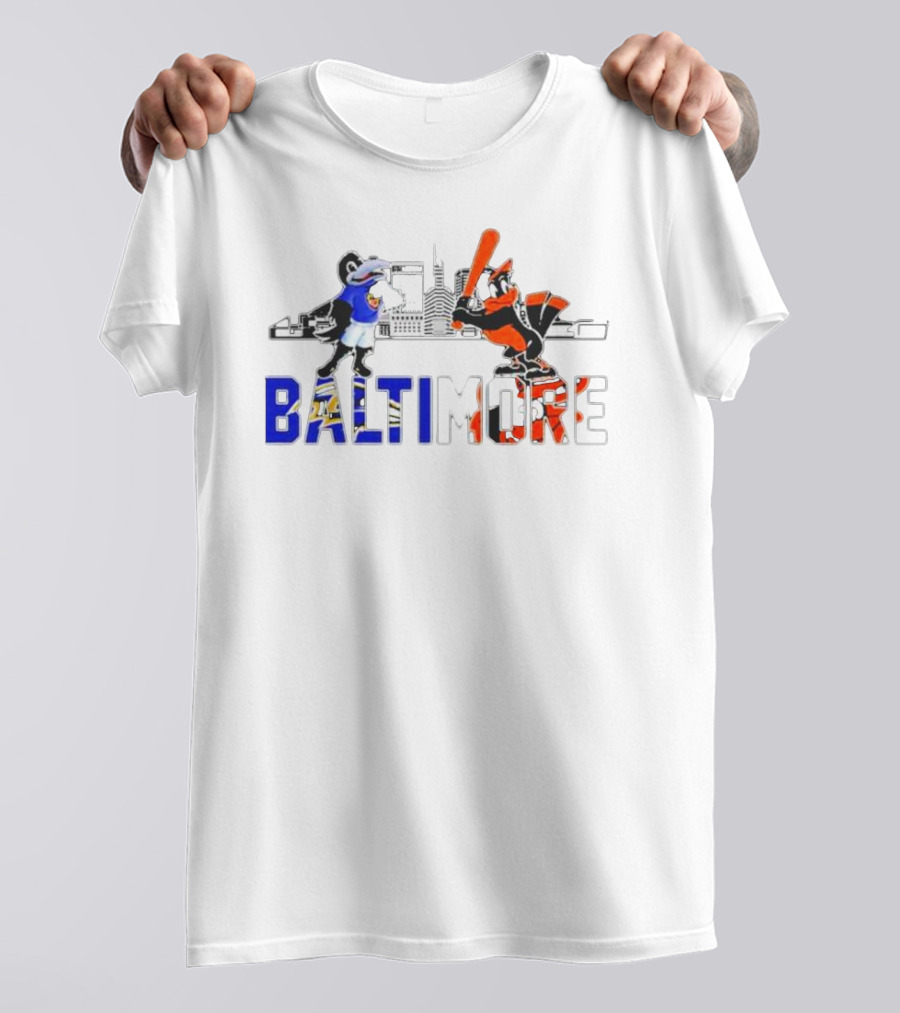 Baltimore Ravens And Orioles Mascot Skyline T-Shirt