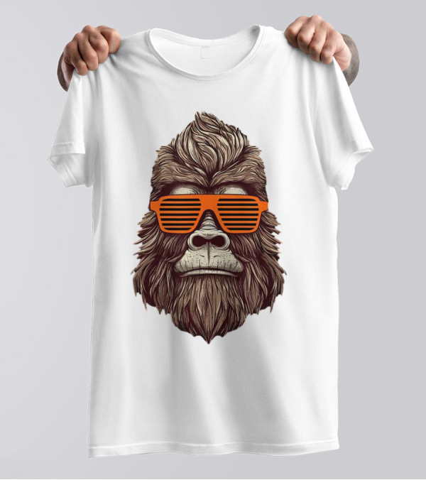 Bigfoot Birthday Boy Cool Striped Sunglasses Animal Party T-Shirt