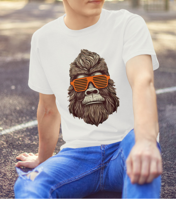 Bigfoot Birthday Boy Cool Striped Sunglasses Animal Party T-Shirt