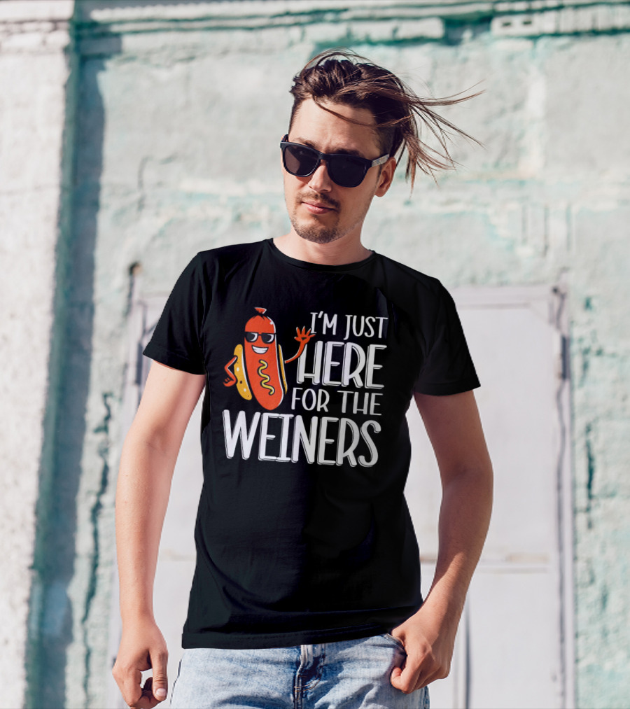I'm Just Here For The Wieners Sausage Wearing Sunglasses T-Shirt