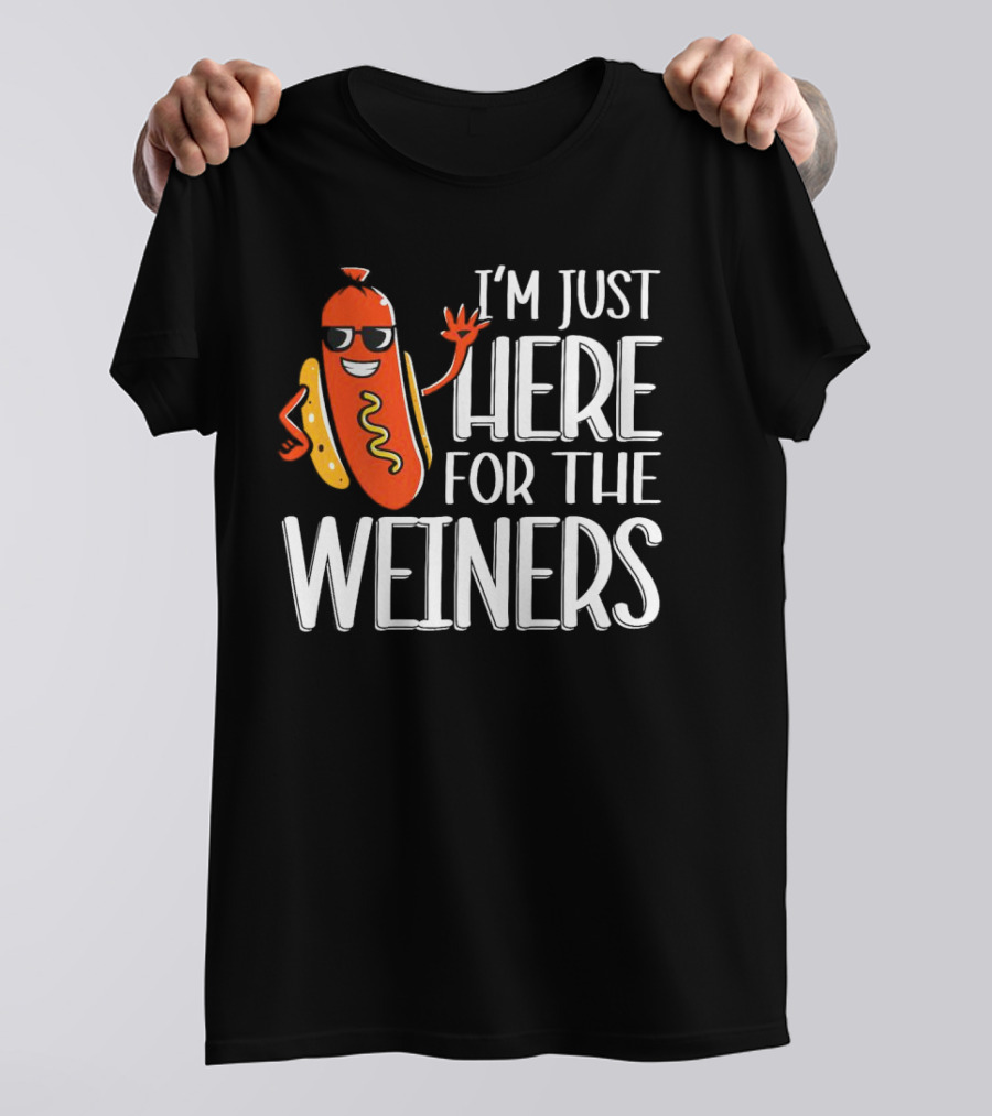 I'm Just Here For The Wieners Sausage Wearing Sunglasses T-Shirt