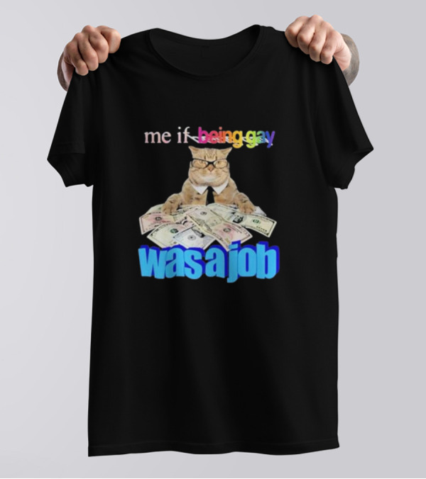 Cat With Money And Rainbow Text Me If Being Gay Was A Job T-Shirt