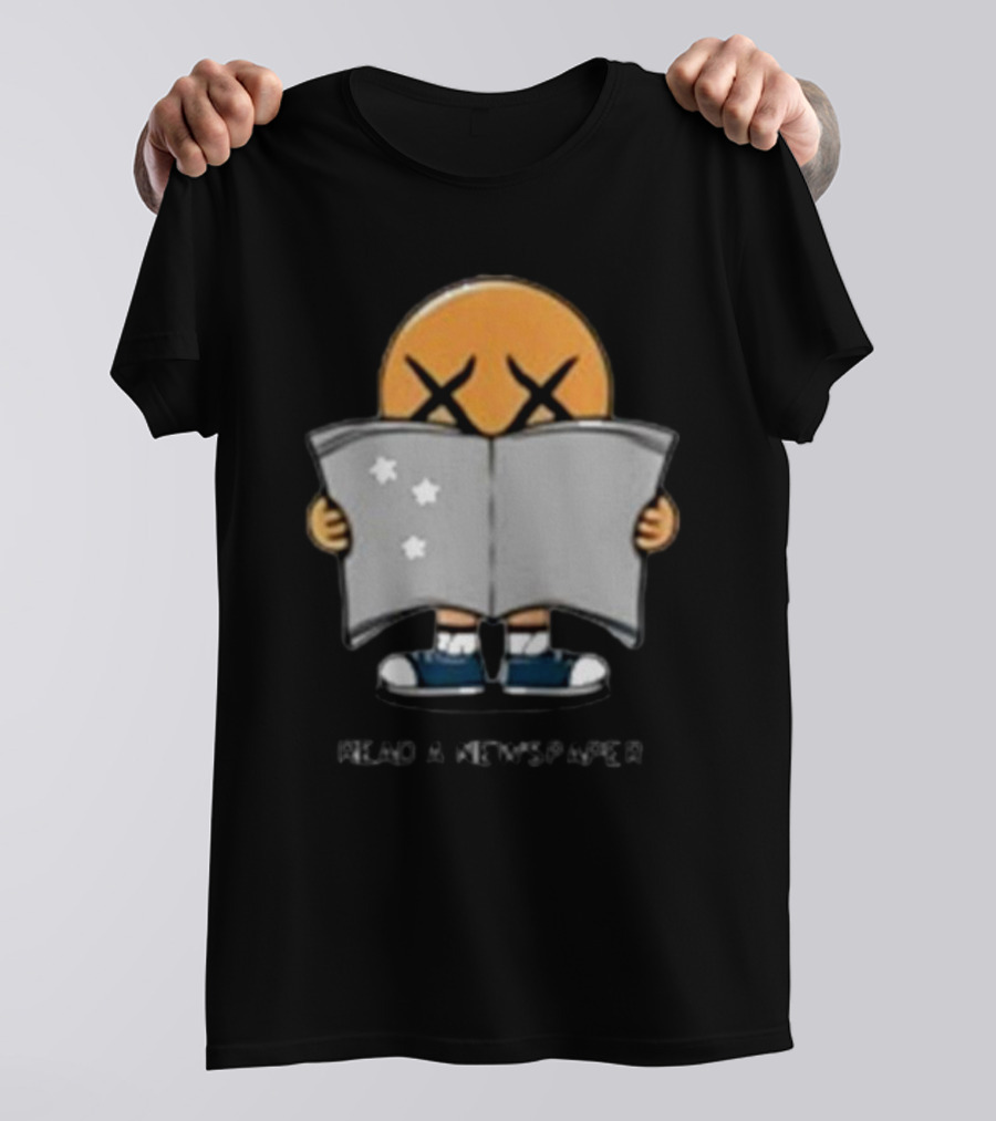 Read A Newspaper Character With Crossed Eye Symbol And Stars T-Shirt