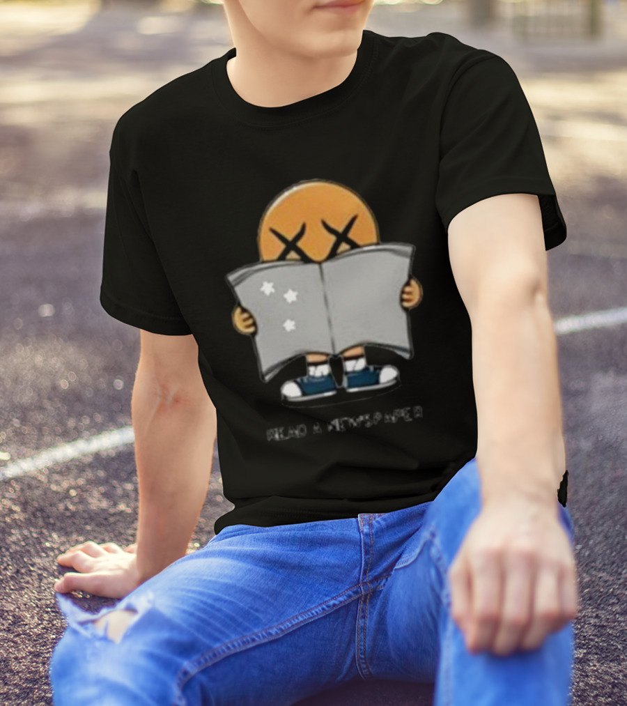 Read A Newspaper Character With Crossed Eye Symbol And Stars T-Shirt