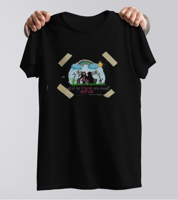 XPLR All Of My Friends Are Dead Rainbow Clouds Sun Grim Reaper T-Shirt