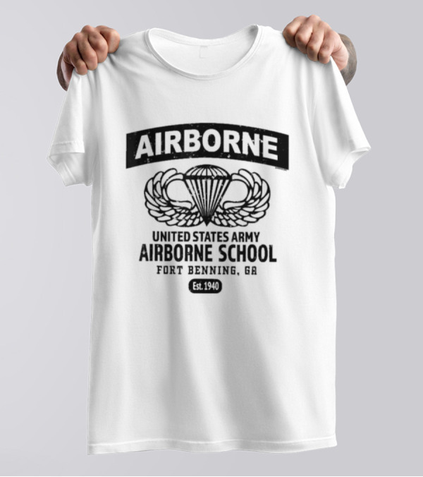 AIRBORNE United States Army Airborne School Fort Benning GA Est 1940 Parachute Wings T-Shirt