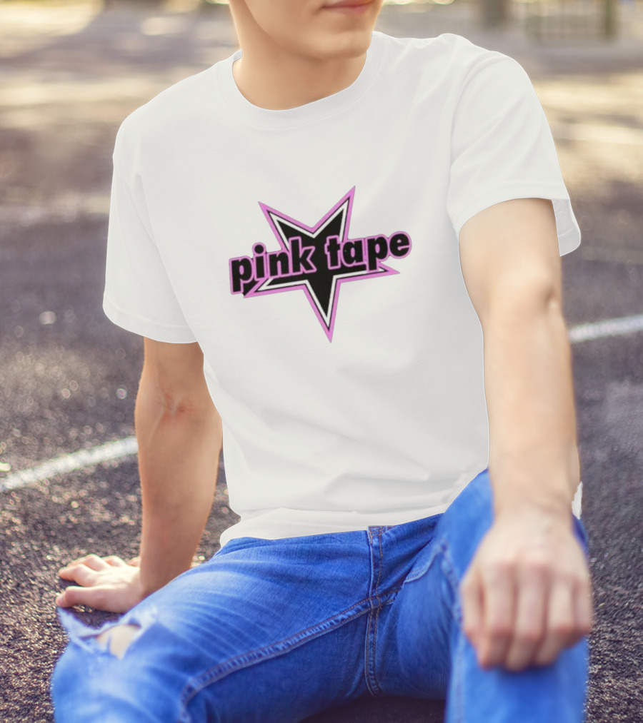 Pink Tape Star Icon Bold Black And Pink T-Shirt