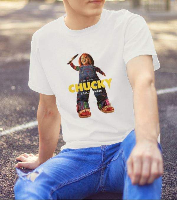 Don Mancini’s Chucky Season Three Horror Character With Knife T-Shirt