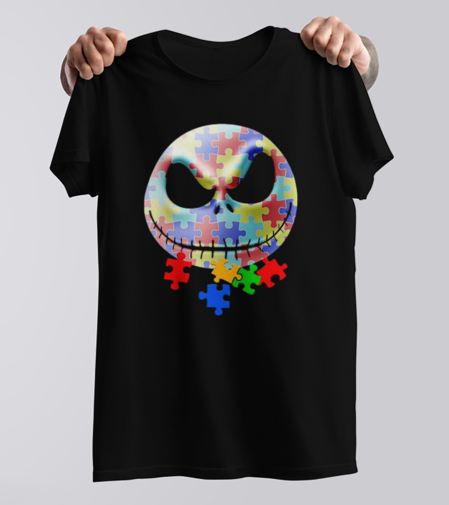 Jack Skellington Face Autism Puzzle Pieces T-Shirt