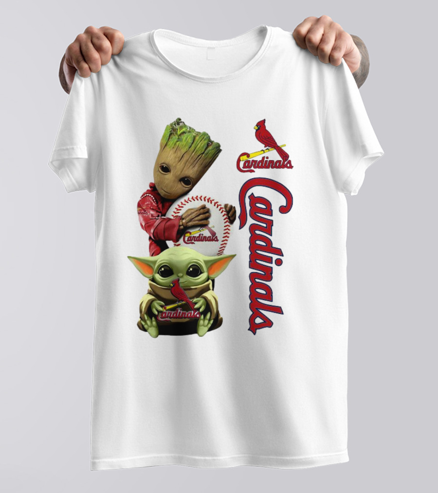 Baby Groot And Baby Yoda Hugging St. Louis Cardinals Baseball T-Shirt