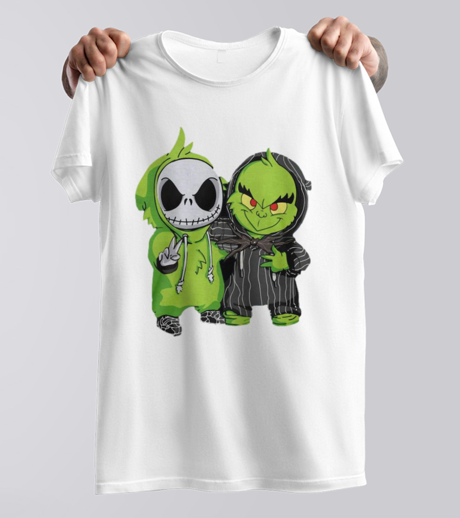 Baby Jack Skellington And Grinch In Green Hoodies T-Shirt