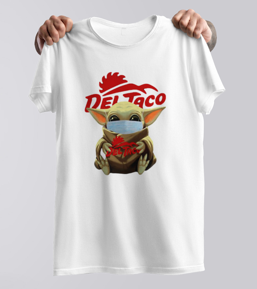 Baby Yoda Wearing Face Mask Holding Del Taco T-Shirt