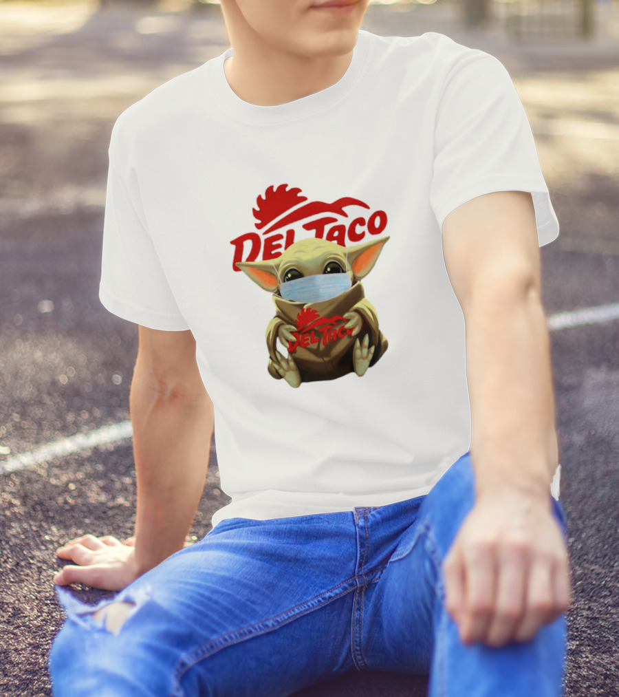 Baby Yoda Wearing Face Mask Holding Del Taco T-Shirt