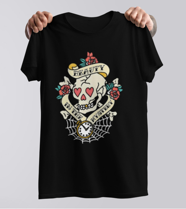 Beauty In The Mystery Skull Roses Clock Tattoo T-Shirt