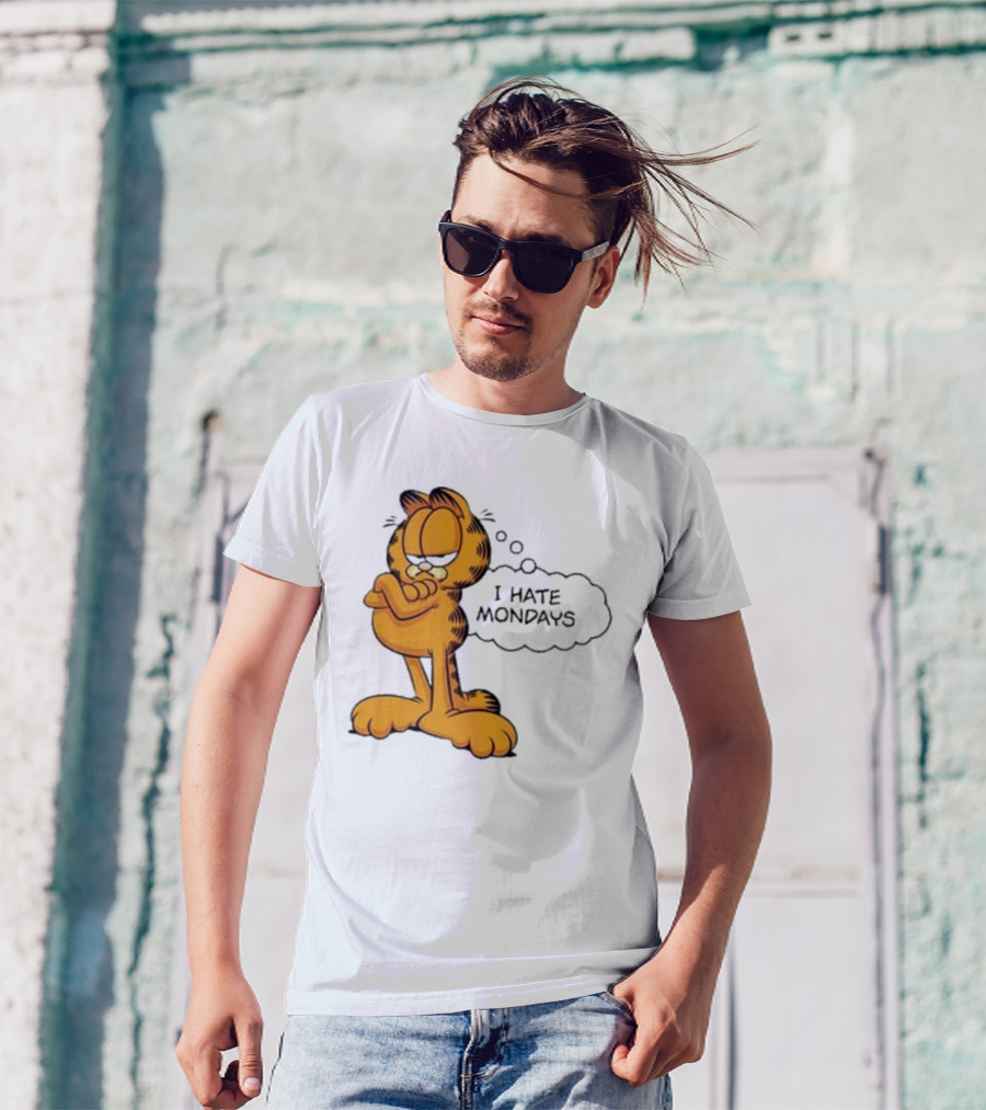 Garfield Comic Character Stating I Hate Mondays With Crossed Arms T-Shirt