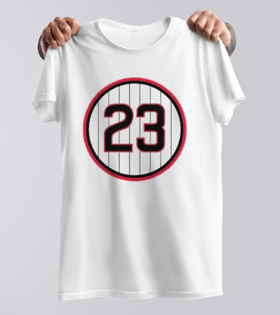 Ryne Sandberg Number 23 Pinstripe Circular Emblem T-Shirt