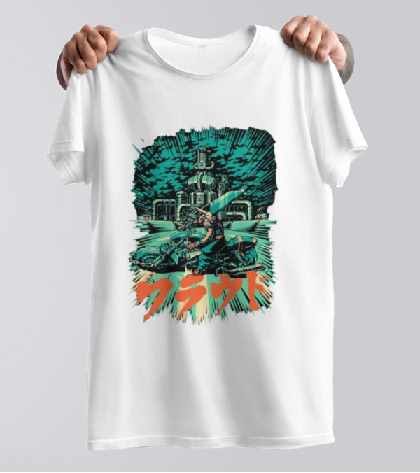 Cloud Motorcycle Slide PixelEyeBat Midgar Scene T-Shirt