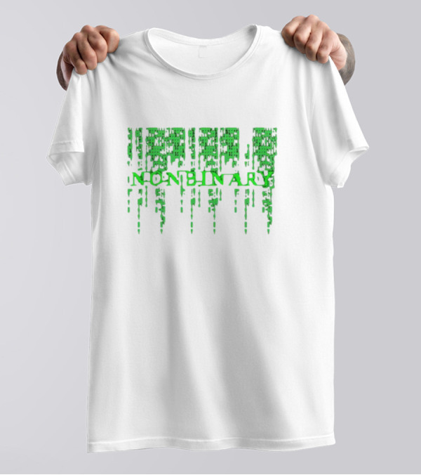 Non Binary Code Matrix-Inspired Green Text T-Shirt