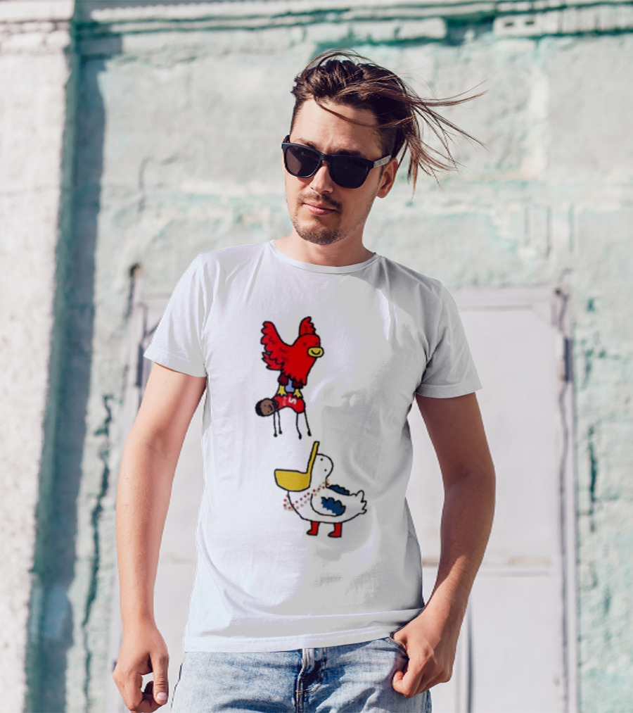 Atlanta Hawks Trade Dejounte Murray Featuring Cartoon Red Hawk Flying Over Pelican T-Shirt