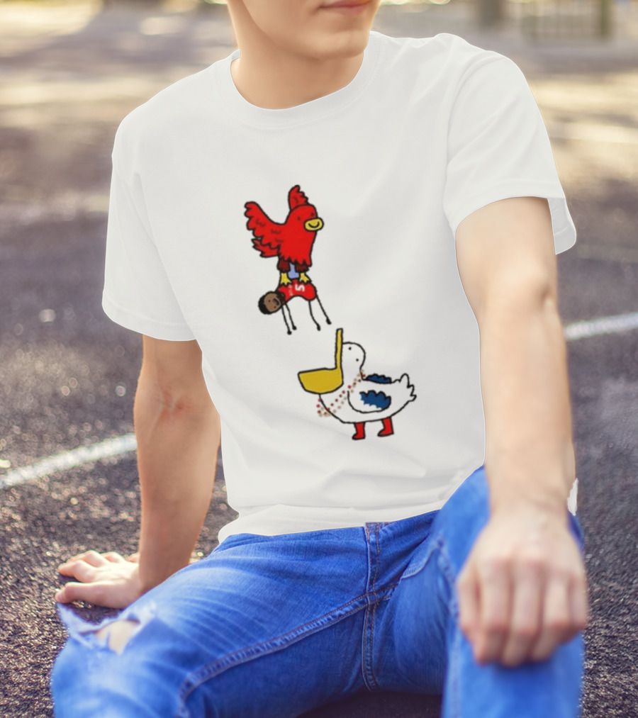 Atlanta Hawks Trade Dejounte Murray Featuring Cartoon Red Hawk Flying Over Pelican T-Shirt