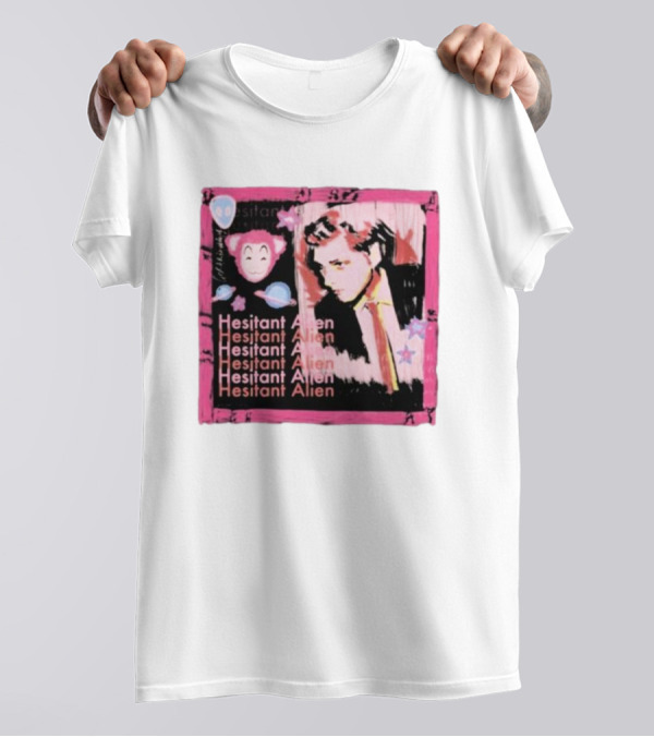 Hesitant Alien Pink Portrait Repeated Text And Mask Cartoon T-Shirt