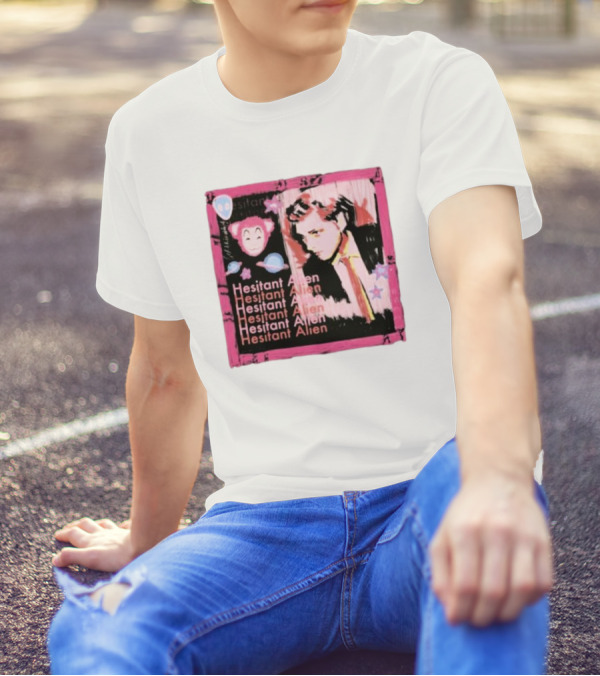 Hesitant Alien Pink Portrait Repeated Text And Mask Cartoon T-Shirt