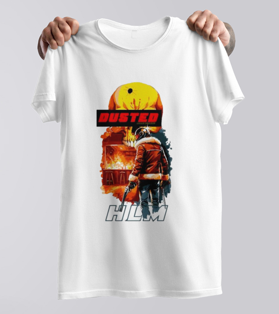 Dusted Miami Burnine Hlm Flame Skull Pilot Jacket Guns T-Shirt