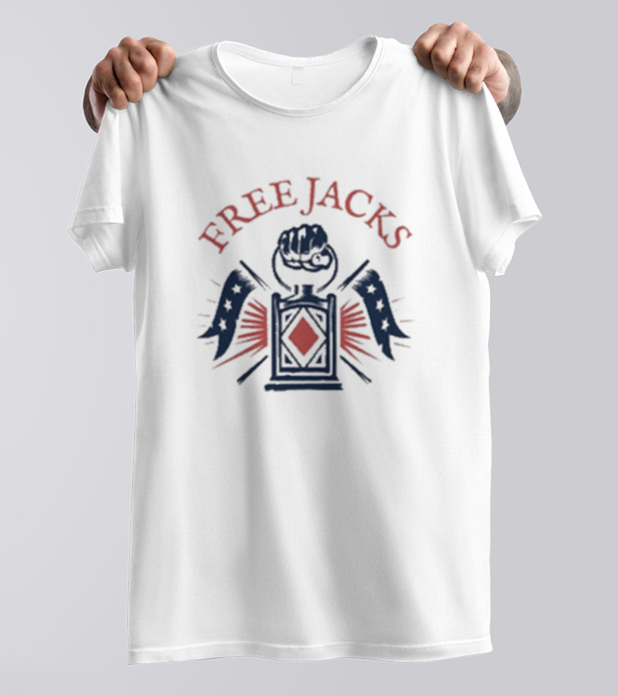 Free Jacks Fist With Stars And Flags Rugby Emblem New England T-Shirt