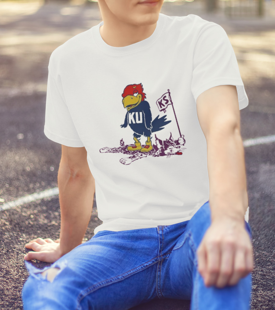 Kansas Jayhawks Vintage Rare Rivalry KU KS Flag T-Shirt