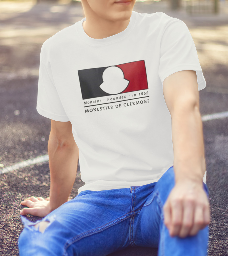 Moncler Founded In 1952 Monestier De Clermont Sky Blue Logo Black Red T-Shirt