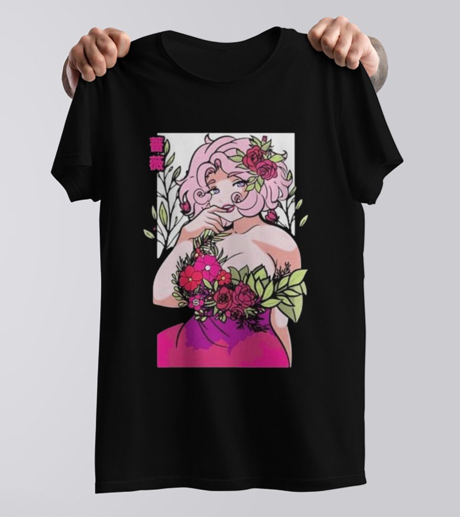 Ph1lza Game Supp Floral Anime Character T-Shirt