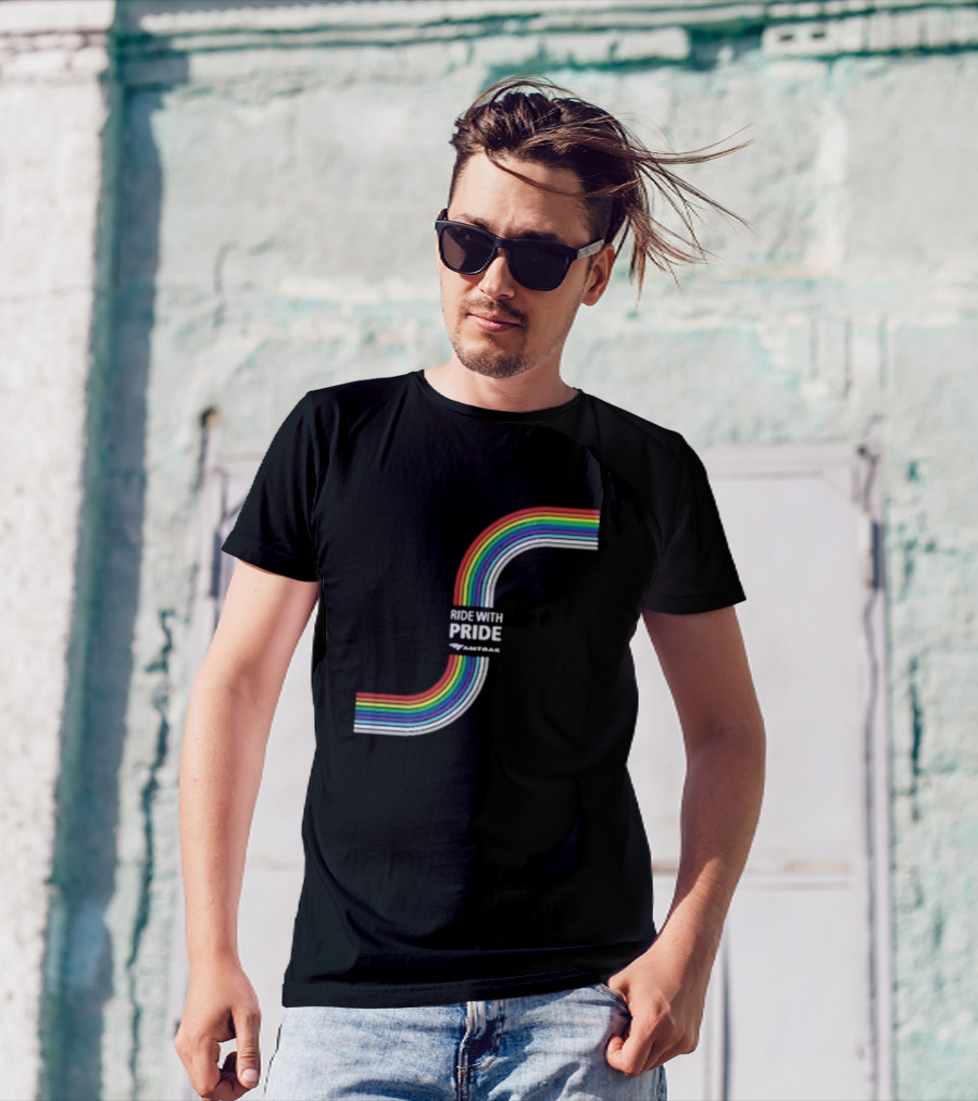 Ride With Pride Amtrak Rainbow Curve T-Shirt