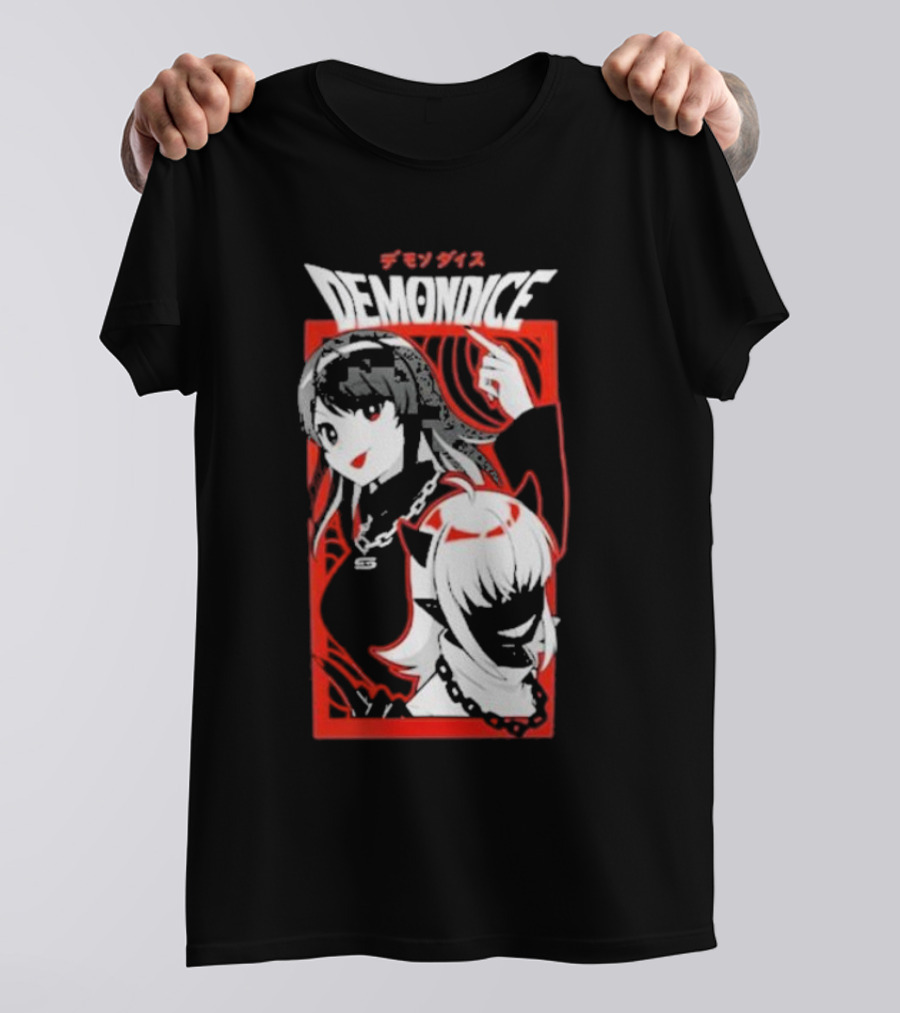 DEMONDICE Anime Style Red And White Character Design Chains T-Shirt