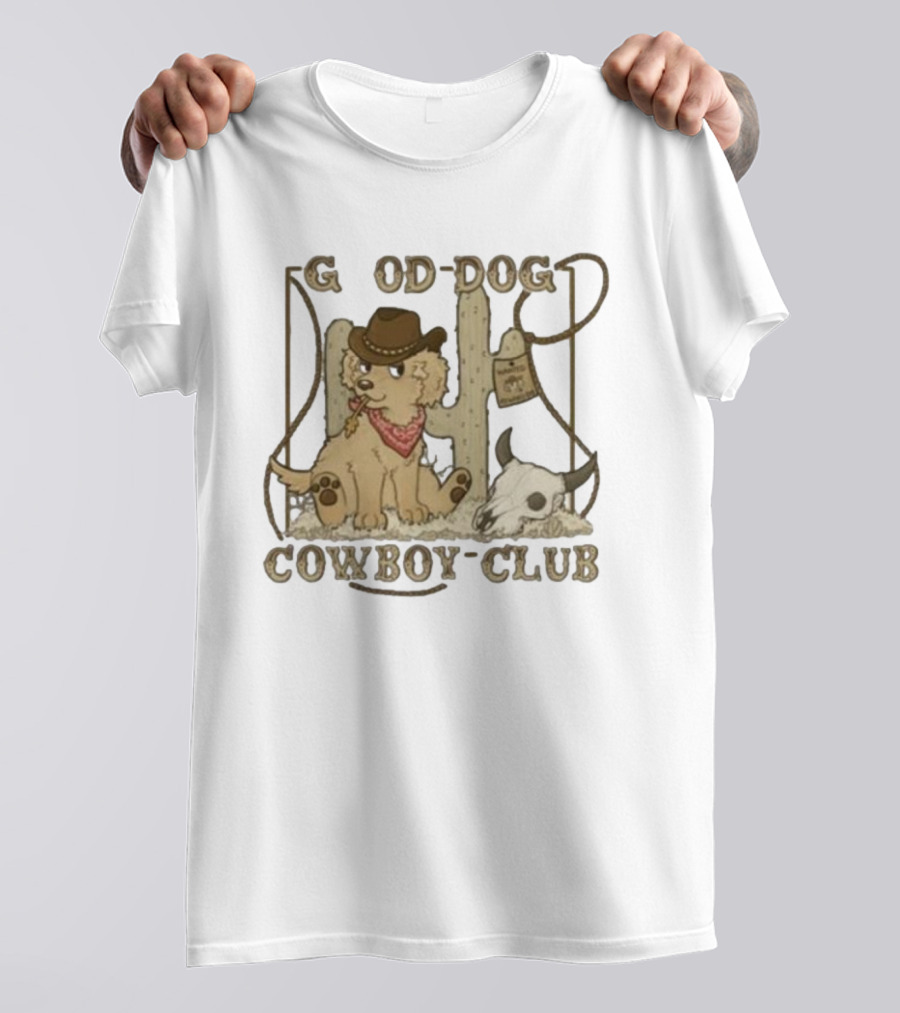 Good Dog Cowboy Club Cute Puppy With Bandana And Cowboy Hat In Western Scene T-Shirt