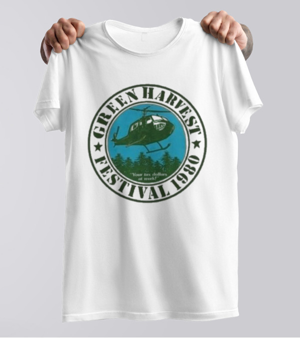 Green Harvest Festival Crazy Helicopter Forest Scene T-Shirt