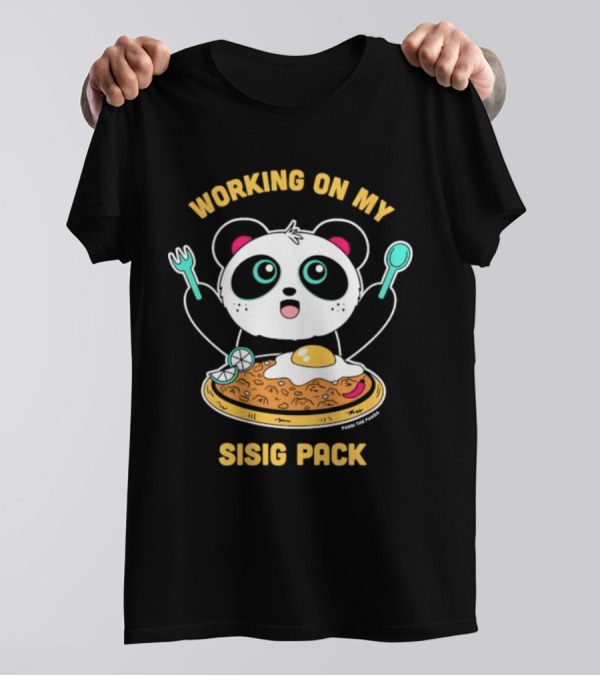 Pandi The Panda Enjoying Sisig Delight With Utensils And Egg T-Shirt