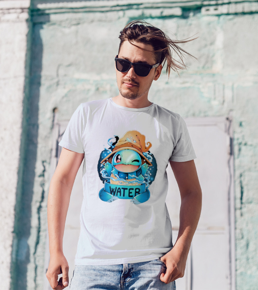 Squirtle Wizard Water Winking Blue Hat T-Shirt
