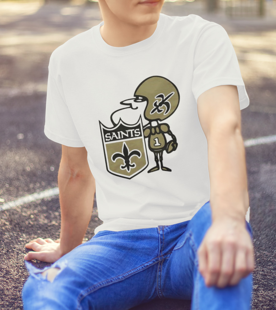 New Orleans Saints 1967 Alt Logo Fleur-de-Lis Football Player T-Shirt