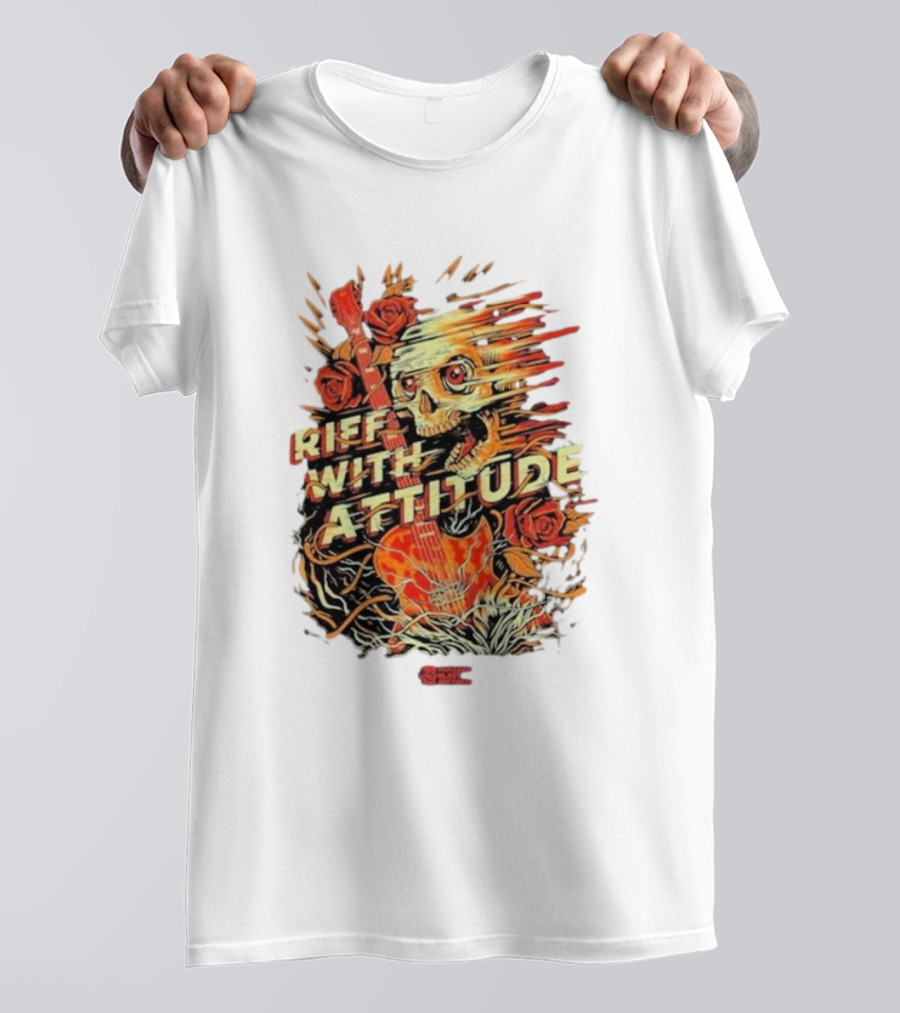 Nuclear Blast Records Riff With Attitude Skull Guitar Roses T-Shirt