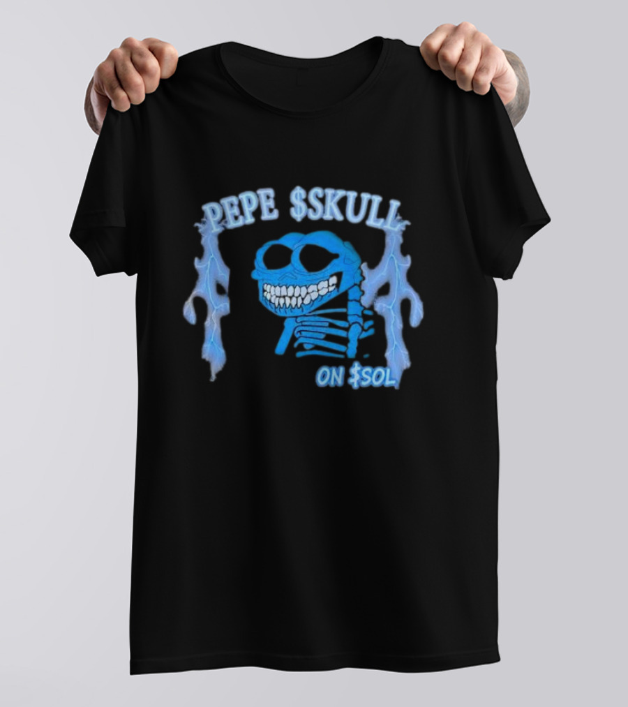PEPE SKULL ON SOL Thunder Lightning Skeleton T-Shirt