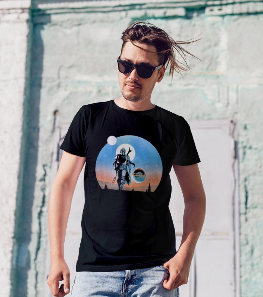 Protect The Child Star War Walking Mandalorian Sunset Adventure T-Shirt