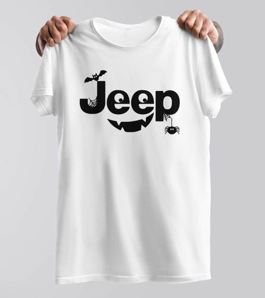 Halloween Jeep Logo With Bat, Spider, And Web Elements T-Shirt
