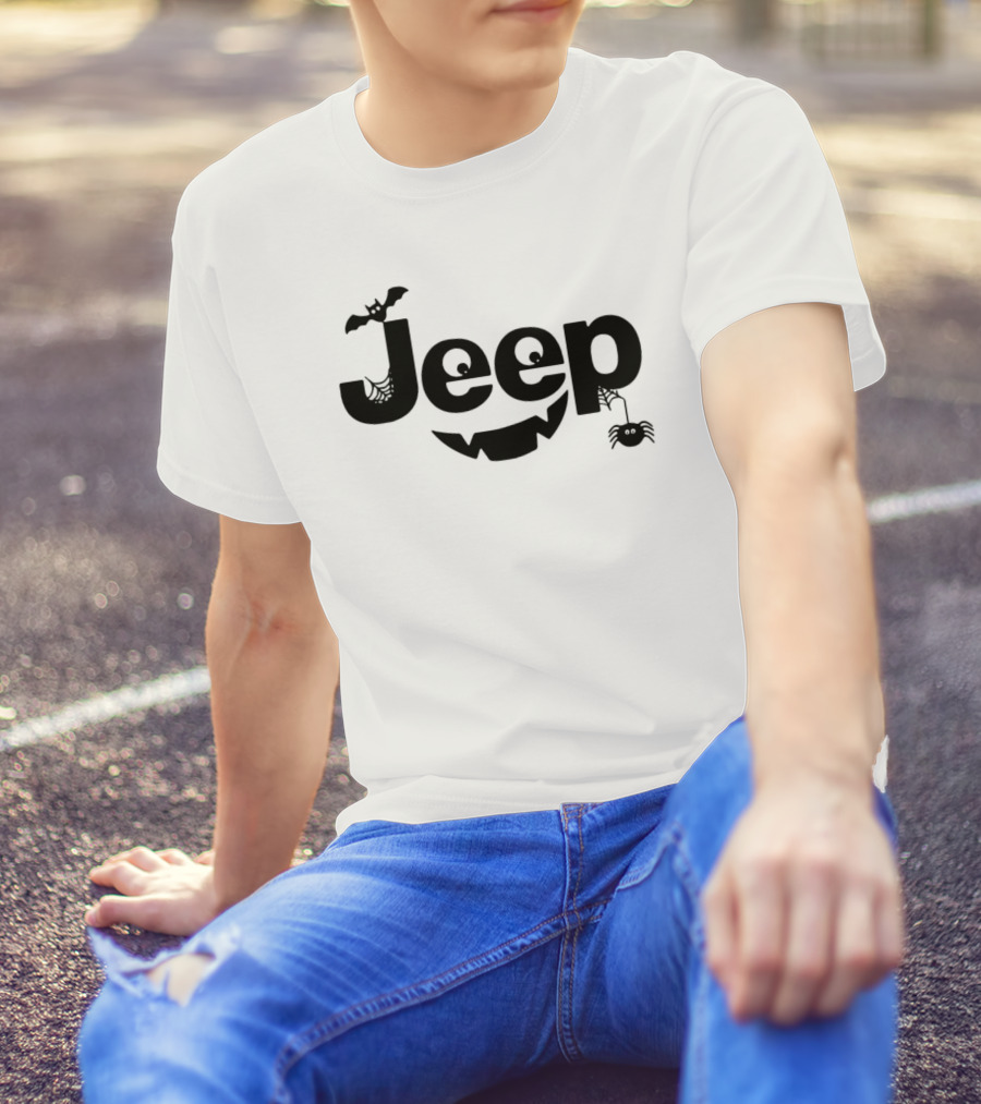 Halloween Jeep Logo With Bat, Spider, And Web Elements T-Shirt