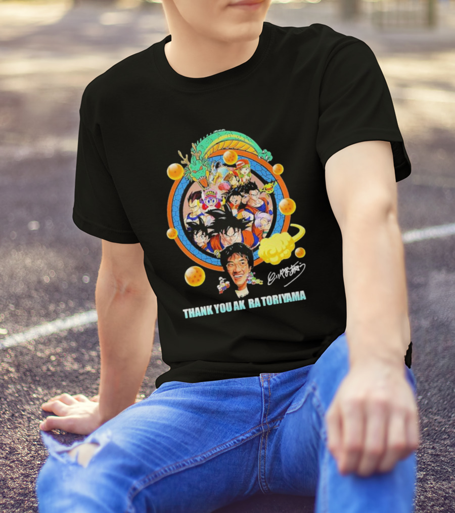 Thank You Akira Toriyama Dragon Ball Characters And Shenron With Dragon Balls T-Shirt