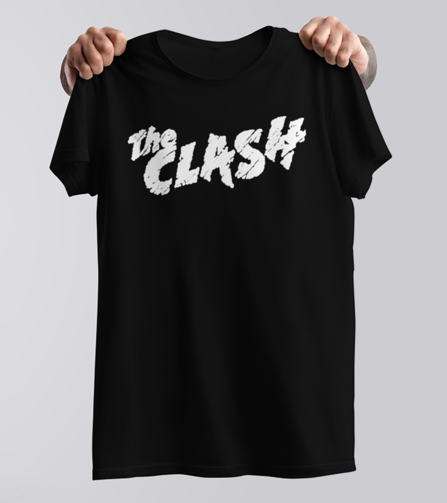 The Clash Logo Text In Distressed White T-Shirt